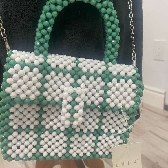 L U L U NWT Plaid Beaded Top Handle mini Bag - Picture 3 of 13